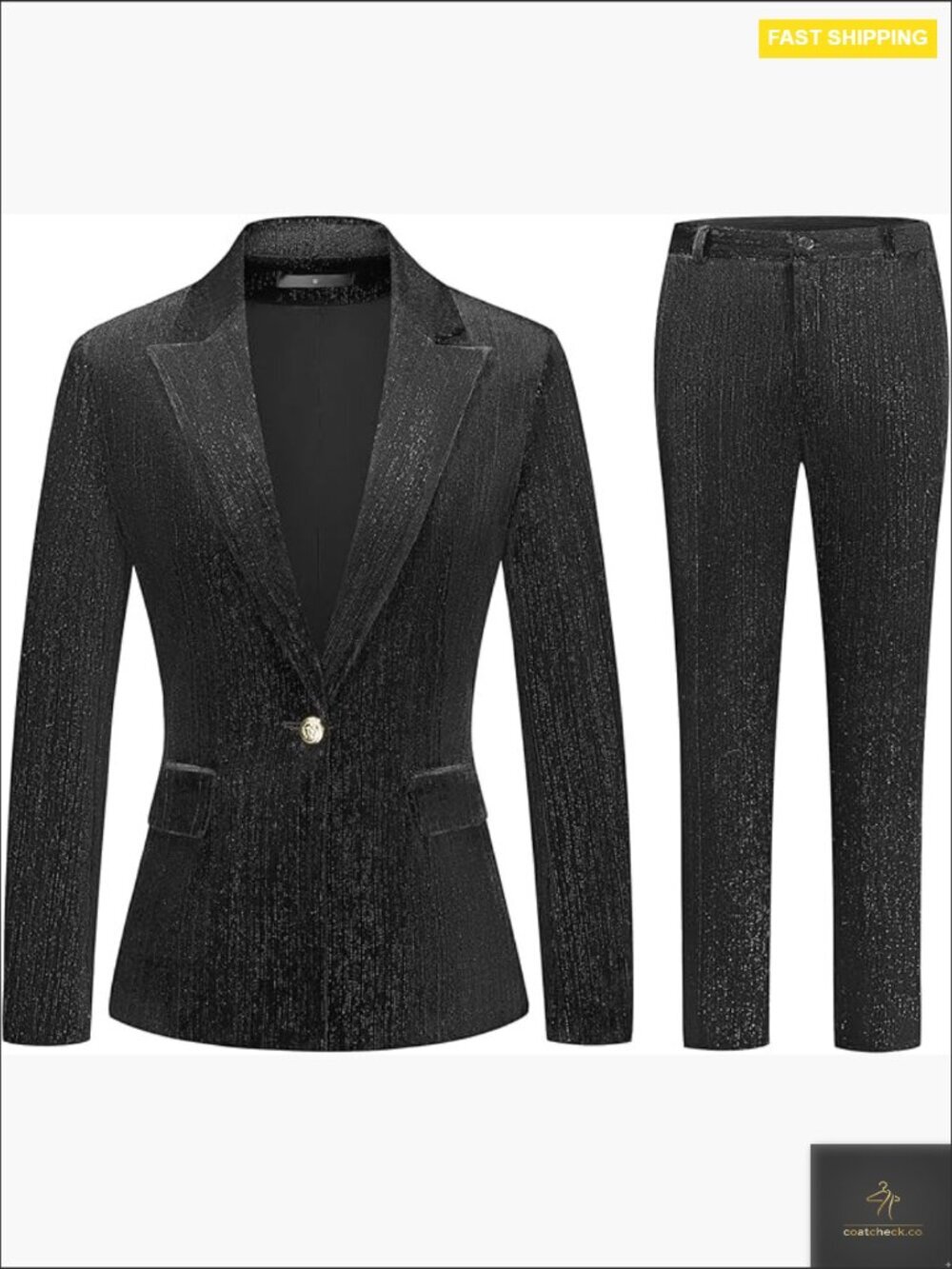 Velvet Pantsuit Set Elegant Formal Blazer & Pants Tuxedo Outfit Sparkly